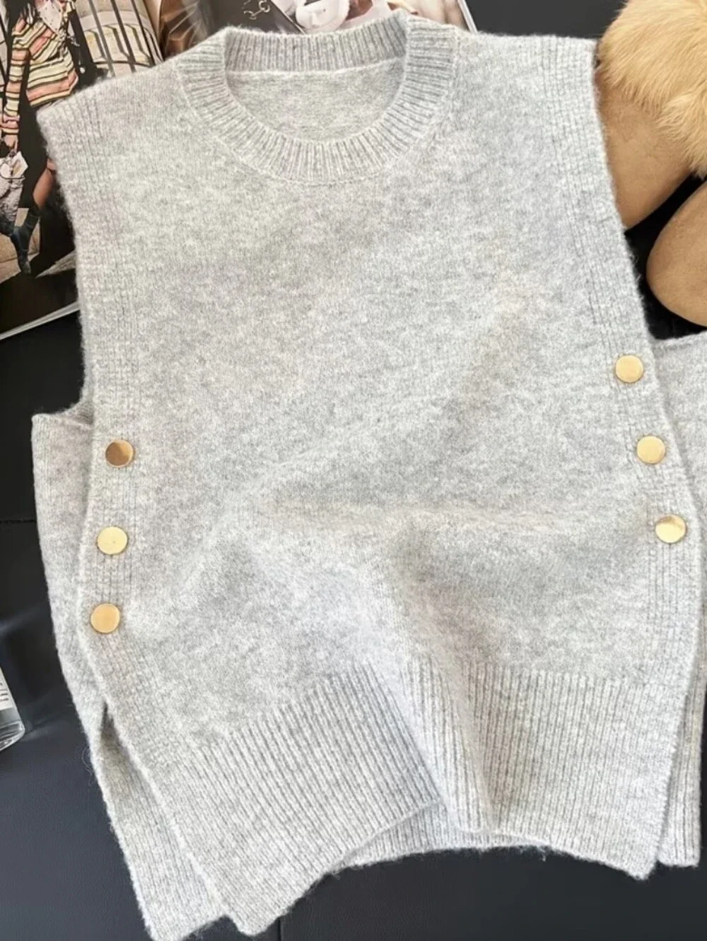 New Fashion Women's Loungewear Style Commuter Layering Solid Color Golden Button